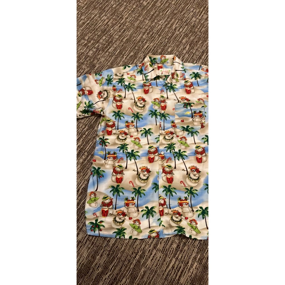 Waikiki Creations Mens Christmas Hawaiian Shirt Snowmen Hula Palm Tree  M (156)
